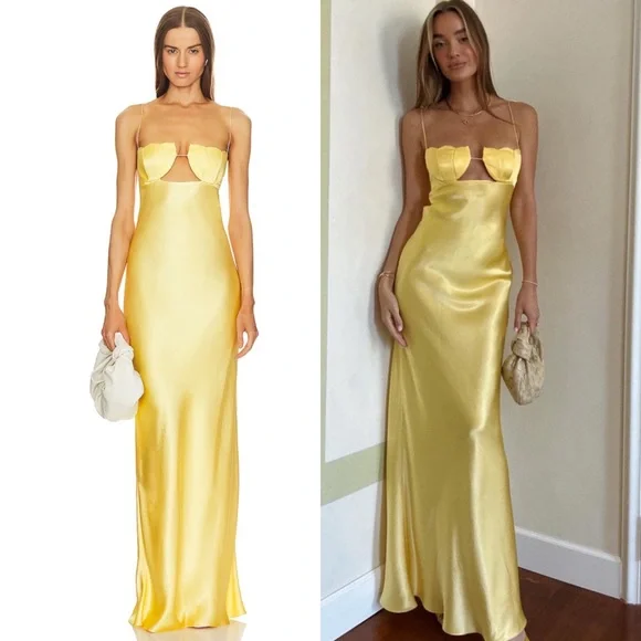 Anna October Tulip yellow silk maxi dress gown size medium US 6